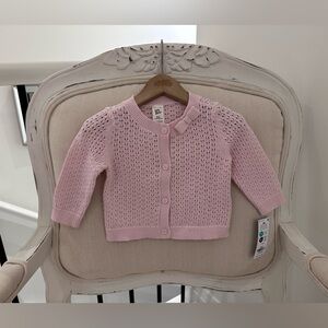 🎀 6 Mth Pink Pointelle Knit Bow Oshkosh Baby Cardigan 100% Cotton NWT